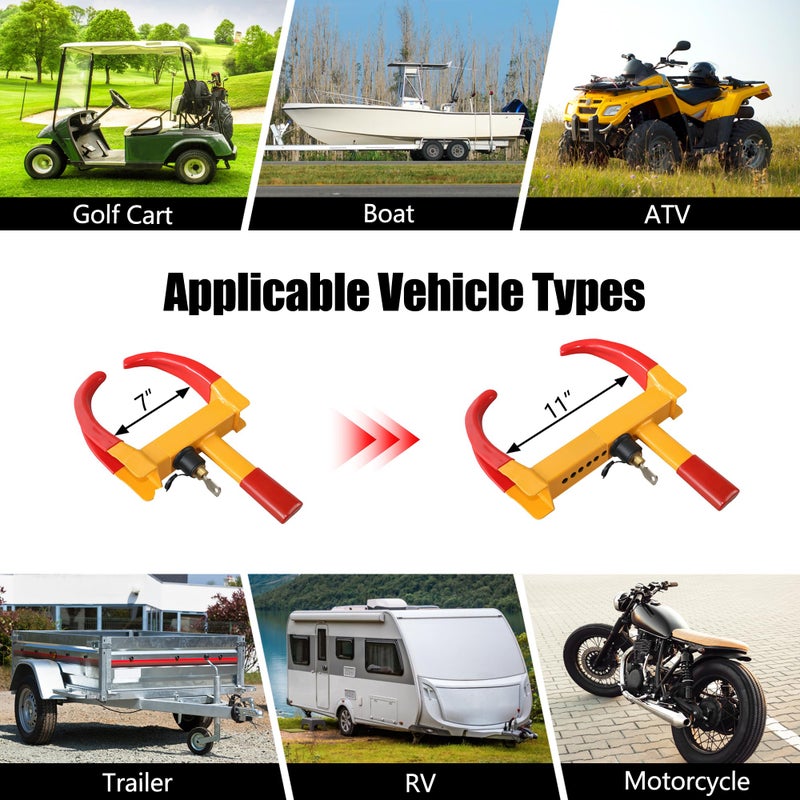KAYCENTOP Universal Wheel Lock, Security Trailer Wheel Lock, Tire Lock Anti Theft for Trailers Golf Cart SUV Boat ATV Motorcycle Camper, 3 Keys (Yellow-Red) - Image 5